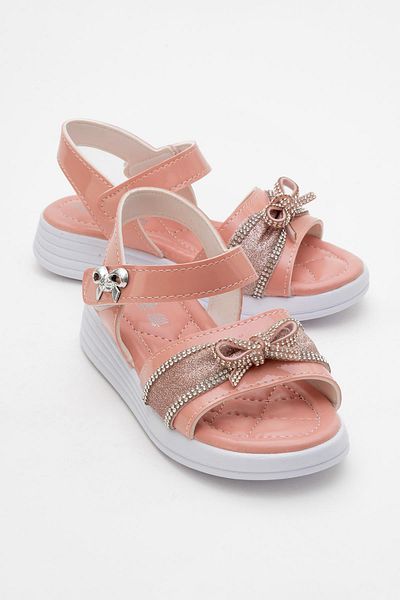 CCWAY AYAKKABI Children's Stoned Velcro Sandals Pudra