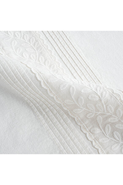 Ecocotton Adelya Battal Size Duvet Cover Set 100% Organic Cotton Linen Embroidered Cream 240X220 cm