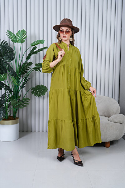 EL jadida Γυναικείο Μεγάλο Μέγεθος Hijab Φόρεμα Βισκόζης Fat Green