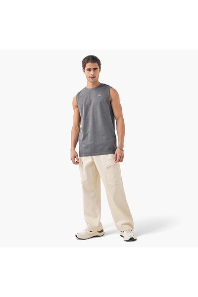 Kappa Logo Print Sleeveless Vest with Round Neck