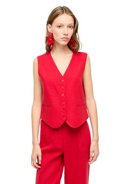Perspective Red Holas Comfortable Fit V-Neck Vest