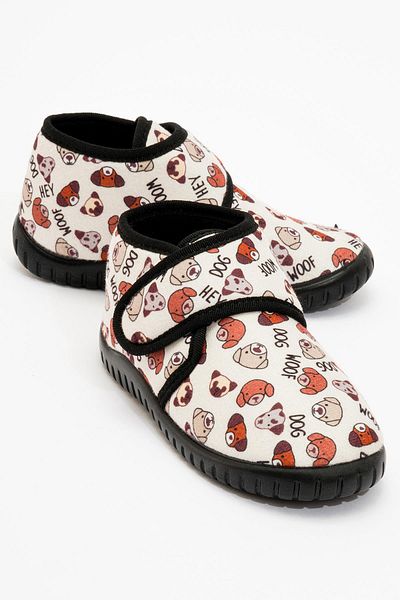 CCWAY AYAKKABI Children's Velcro Home Shoes Black Cream