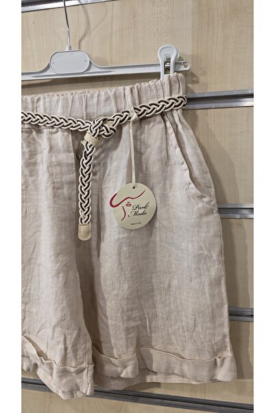 Park Moda İtalyan Keten Şort Örgü Kemerli