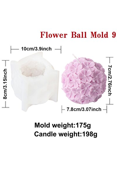 Choice4 Flower Ball Mold 9 3D Flower Ball Candle Silicone Mold Rose Sunflower...