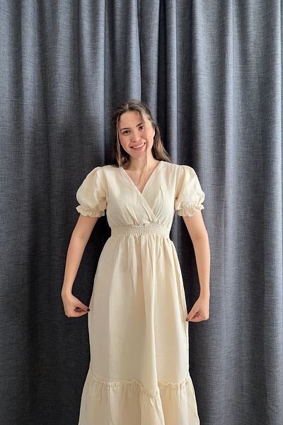 Sorridi Muslin Fabric Watermelon Sleeve Long Dress