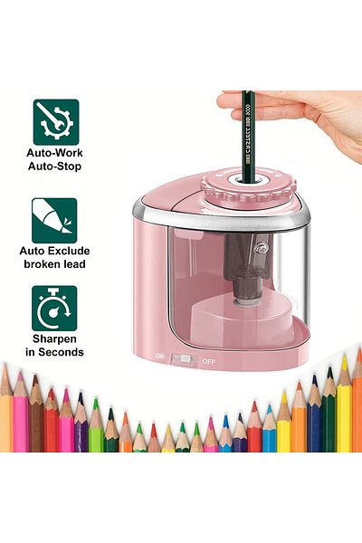 Choice Pink (No Battery) Tenwin Electric Pencil Sharpener Roller Planer Semi Automatic Battery Model for St