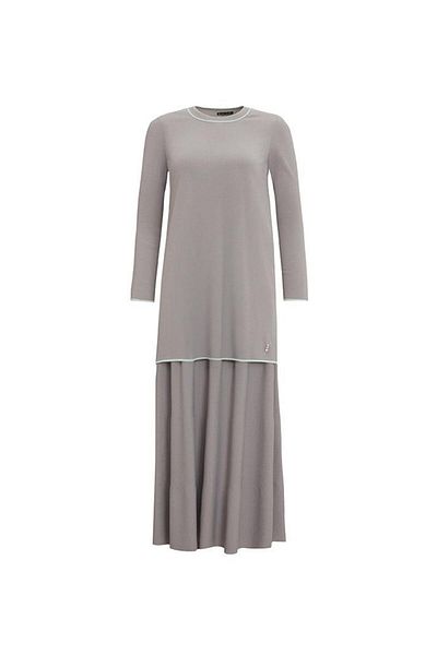 MISS DALIDA Gray Color Striped Clean Cut Knitwear Tunic T25Y-6031