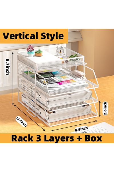 Choice White 4 Layers-B Office A4 Paper Desk Organizer Document File Letter Book Brochure Filling Tray Rack