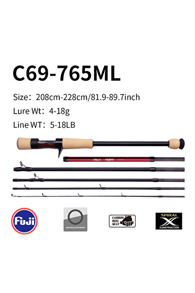 Choice صنارة صيد C69-765ML FISHINGFANS للسفر من Fuji O guide عالية الكربون بم...