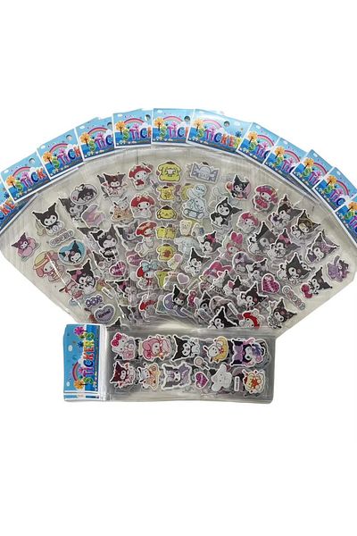 Miniso 12pcs kuromi 12pcs/set Sanrio Kuromi Melody Hello Kitty 3D Bubble Stickers Decoration Decal Cute Rew