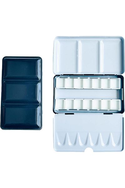 Choice Black Empty Watercolor Palette Metal Empty Watercolor Tin Palette Paint Case with 14pcs Half Pans fo