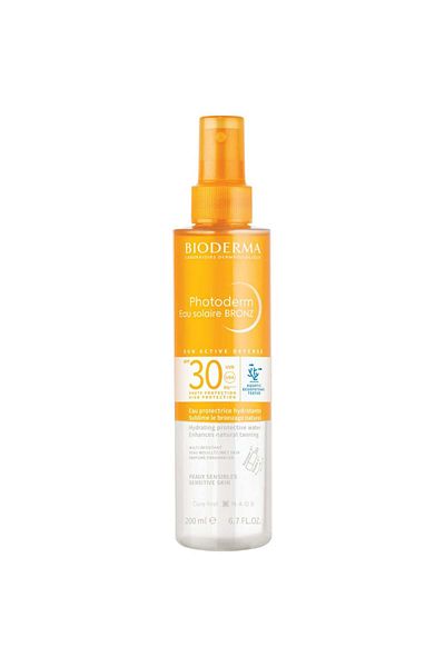 Bioderma Photoderm Bronz apă cu protecție solară SPF 30 pentru piele sensibilă, 200 ml