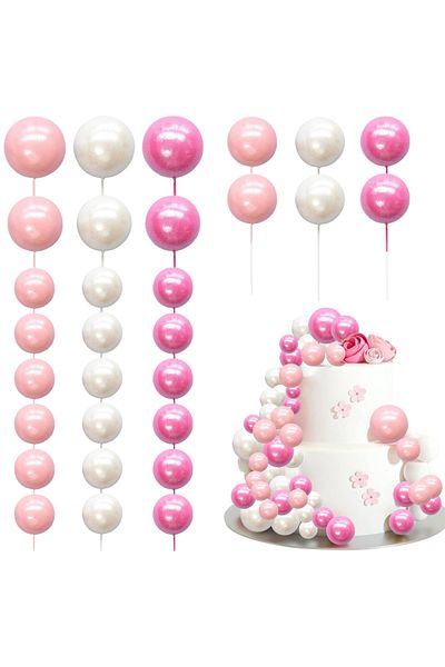 Choice 30pcs Cake Topper Pink Foam Ball Cake Mini Balloon Cupcake Insert Bubble Balls DIY Decor for Baby Sh