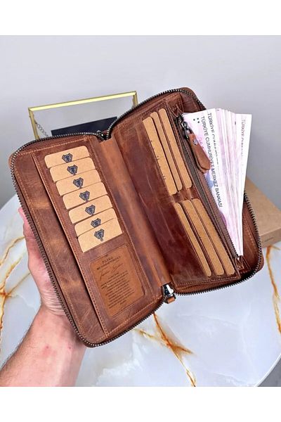 Fil Deri Genuine Leather - with Magnet and Hand Grip Tape - Zippered - Handcuff - Handbag 2100