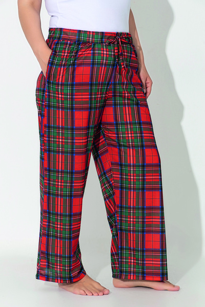 ModaLeaf Women's Plus Size Red Color Plaid Pattern Loose Bottom Home Wear