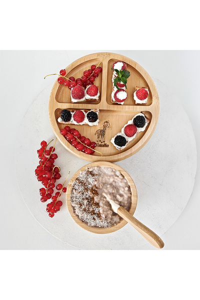 PlateraShop Set de servire copii din bambus cu bază antialunecare – 3 piese r...