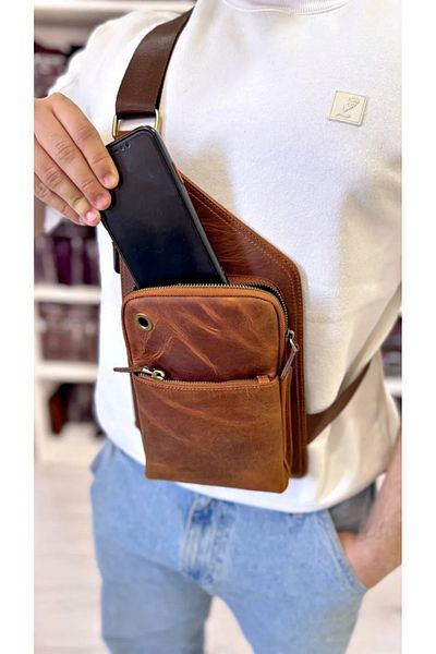 Fil Deri Genuine Leather - Zippered - Hanger - Cable Compartment - Shoulder Bag 2099