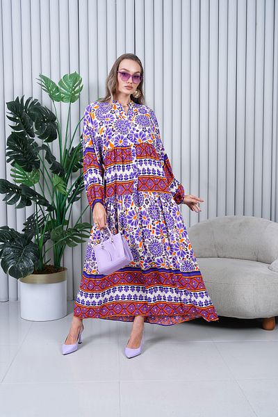 EL jadida Women's Plus Size Hijab Viscose Dress Purple