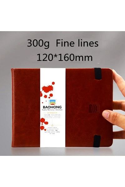 Choice Hot Press 12x16cm Baohong 100% Cotton PU Watercolor Paper Book 300g 24sheets Portable Travel Waterco