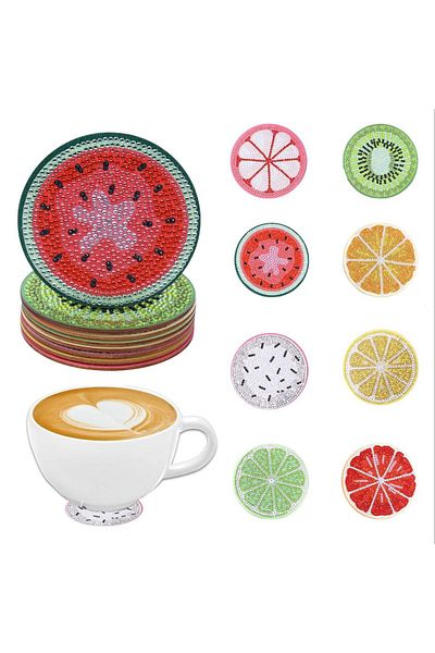 Choice AA1145B 8 pieces DIY diamond painting art set Man fruit pattern coaster Special shape crystal artifi