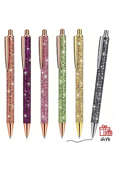 Choice black 6Pcs random 6pcs Bling Diamond Metal Pens For Home School Office, Gift Pens Glitter Ballpoint