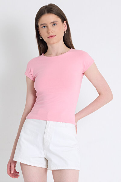 Rays Tricou slim din bumbac cu decolteu rotund roz 9190