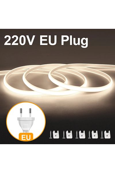 Choice 5M Neutral White-220V 110V 220V Super Bright COB LED Strip with Switch FOB Tape Ribbon EU US Plug 35