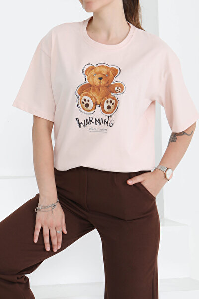 TOFİSA Τυπωμένη κοντομάνικη μπλούζα σε σκόνη - 27350