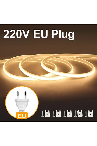 Choice 10M Warm White-220V 110V 220V Super Bright COB LED Strip with Switch FOB Tape Ribbon EU US Plug 35M