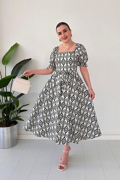 MaziButik Rochie etnică din poplin Ecru