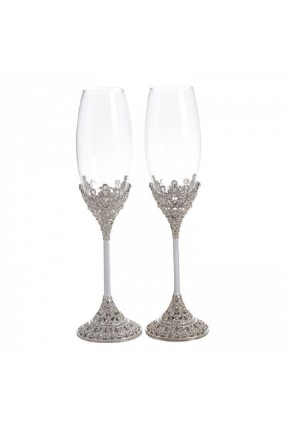 Hermann Bauer Set of 2 silver crystal champagne glasses