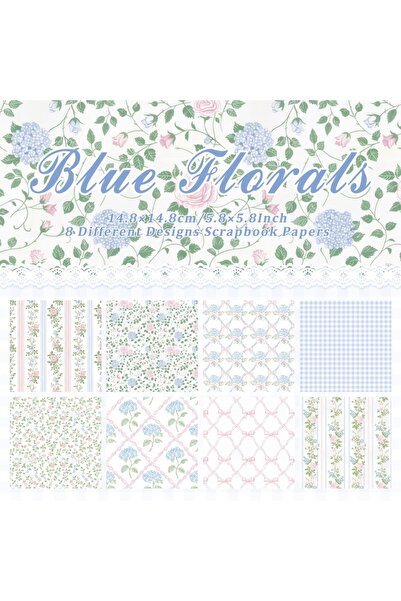 Choice 8 ورقات من ورق قصاصات الزهور الأزرق، مقاس 5.8 × 5.8 بوصة، لمجلة المهملات، تغليف الهدايا، صورة