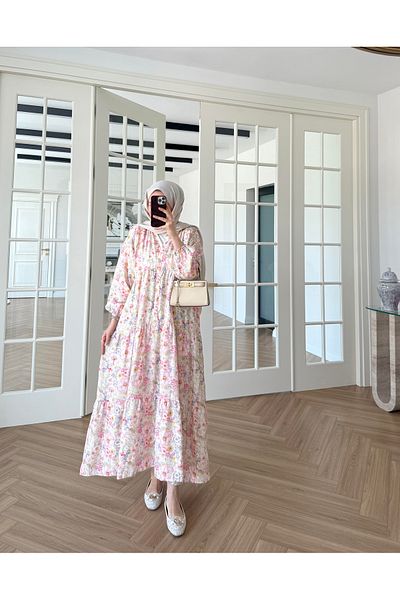 nizzell Begonia Mango Fabric Summer Long Dress |   Hijab Compatible Comfortable Loose Dress |   Casual and Stylish