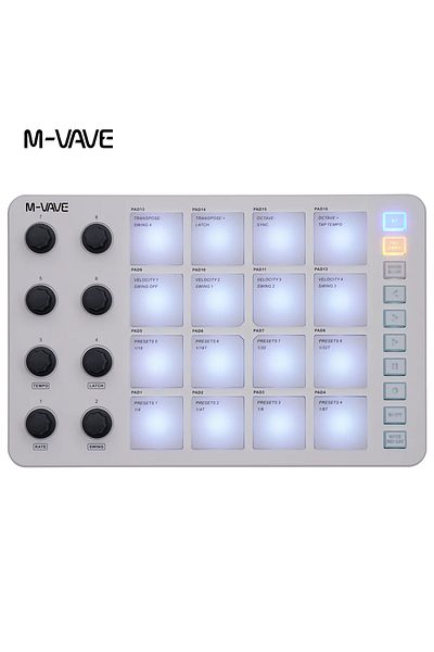Choice وحدة تحكم MIDI بيضاء M-VAVE SMC-PAD مع لوحة تحكم وإضاءة خلفية RGB ولوحة مفاتيح MIDI واتصال BT وزمن انتقال منخفض