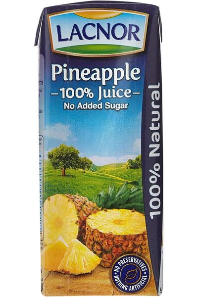 Lacnor عصير أناناس إسينشالز ١٠٠٪؜، بدون إضافة سكر، ١٨٠ مل، عبوة من ٣٢ حبة