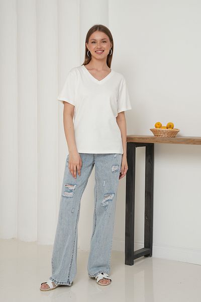 Ay Moda Collection 100% Cotton Interlock Fabric Regular Fit V-Neck Women's T-Shirt
