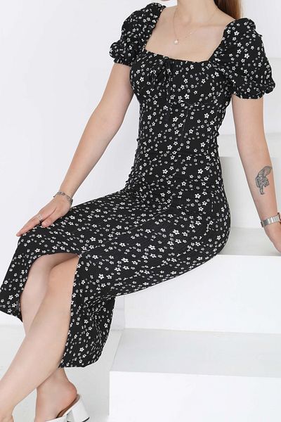 TOFİSA Rochie prințesă cu mâneci cu fante neagră - 27291