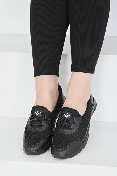 TOFİSA Women's Black Elastic Mesh Ballerinas - 27355