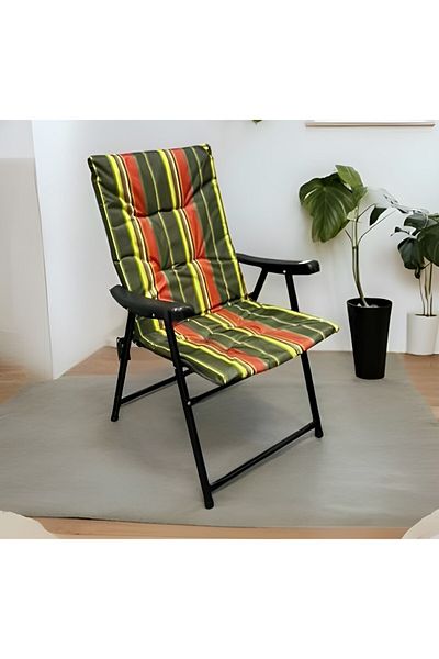 rexa Foldable Luxury Striped Chair – Portable Outdoor Recliner with Armrests & Padded Comfort