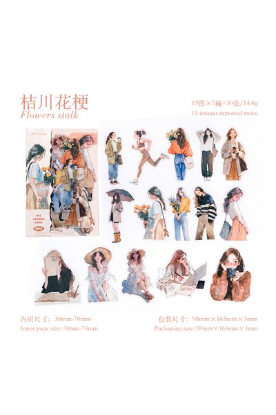 Choice B 30pcs Cute People Sticker PET Materials Junk Journal Sticker Girl Life Series DIY Scrapbooking Co.