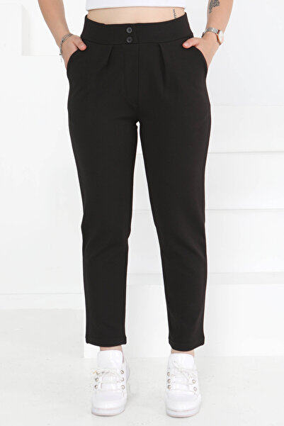 TOFİSA Çift Düğmeli Spor Pantolon Siyah - 27352