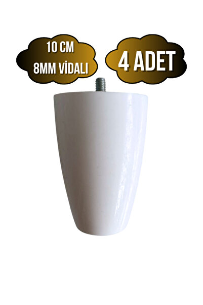 DSYapıAksesuar Plastik Ayak 8mm Vidalı Mobilya Koltuk ve Baza Ayağı(BEYAZ)(10CM)(8MM VİDALI)(4 ADET)