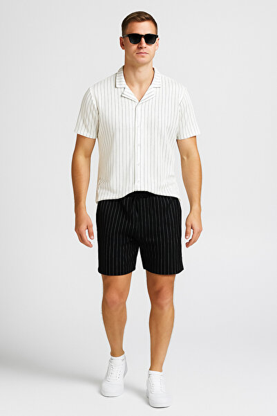 tetramoda Crepe Fabric Striped Short Sleeve Shirt Shorts Set
