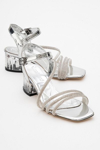 CCWAY AYAKKABI Children's Stoned Strappy Heeled Sandals Silver Mirror