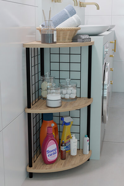 BARIN DESIGN 3 Raflıı Köşe Raf Banyo ve Çamaşır Odası Çok Amaçlı Düzenleyici Metal Gövde Çevir Kur Kolay Kurulum