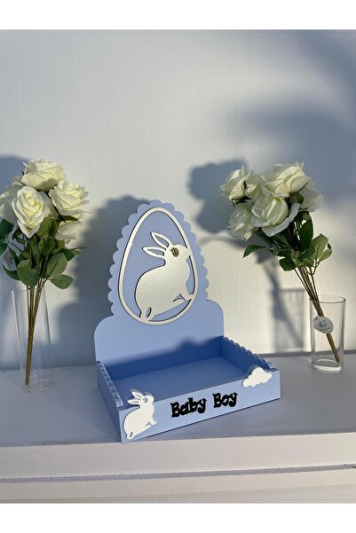 Generica ستاند خشبي للتوزيعات والشكولاة والحلويات للمواليد لون الازرق قياس 30*20*40 سم