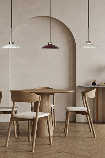 Bamyum Üçlü Sornel Beyaz-Vişne Çürüğü-Beyaz Avize İnce Eskitme Başlık Sarkıt Yemek Masası Üstü Iç Mekan