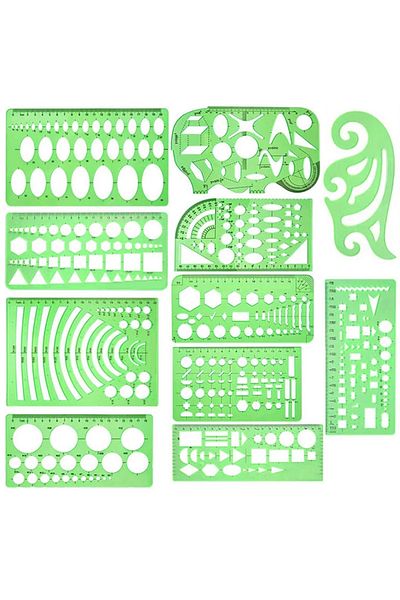 Choice IMZAY 11 Pcs/set Green Hollow Measuring Rulers Tailor Sewig Supplies Office School Templates Teac...