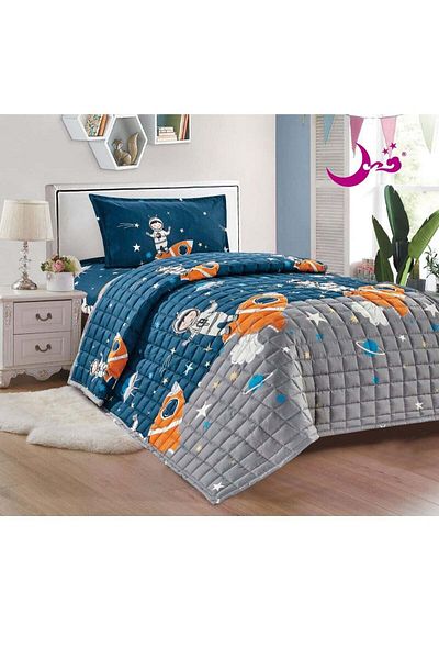 Moon Compressed Quilt Set - 3 Pieces Microfiber Single Size Multicolor