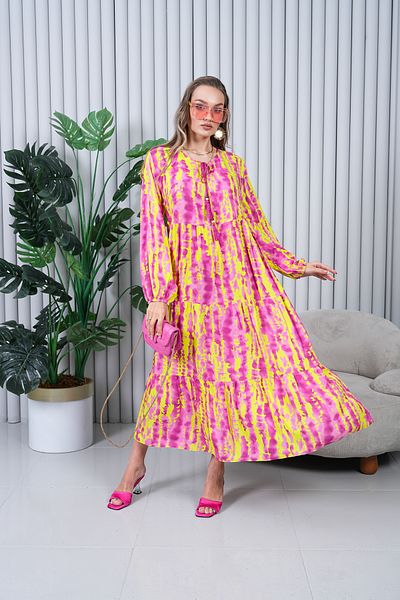 EL jadida Women's Plus Size Hijab Viscose Dress Yellow